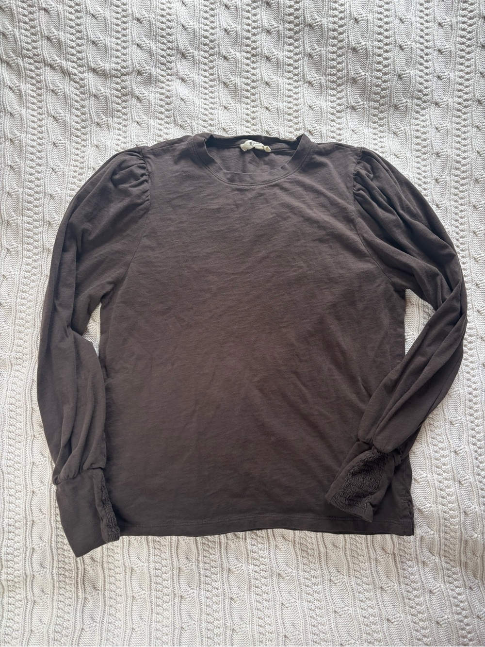 Madewell 100% Cotton Espresso Brown Long-Sleeve Puff-Sleeve Shirt